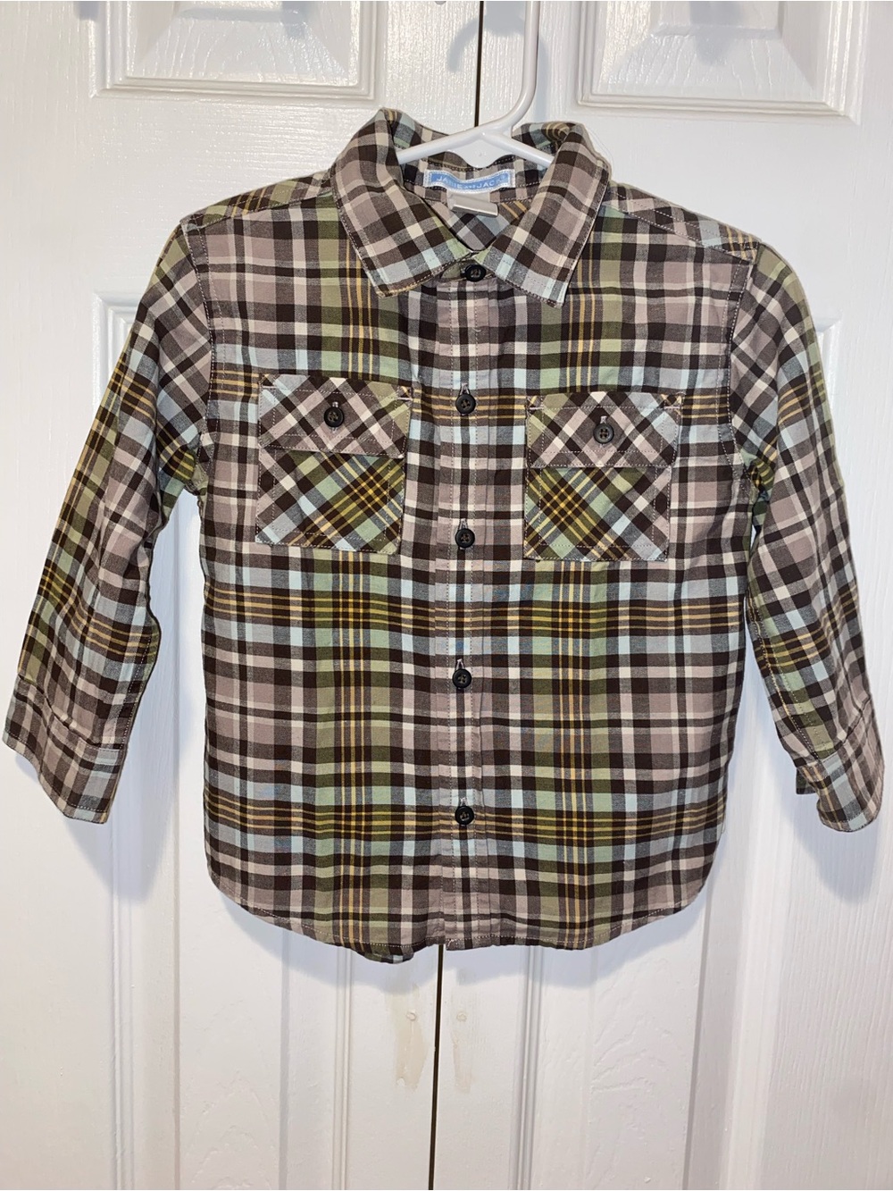 Janie and Jack Brown, Green & Cream Plaid Button-Down Shirt 18-24M